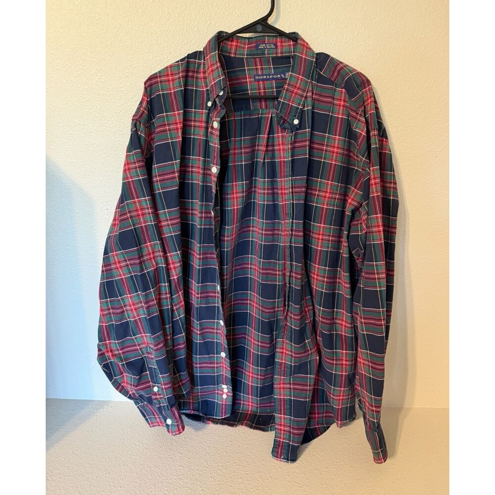 Norsport Men’s XL Big & Tall Plaid Button-Down Long Sleeve Cotton Shirt